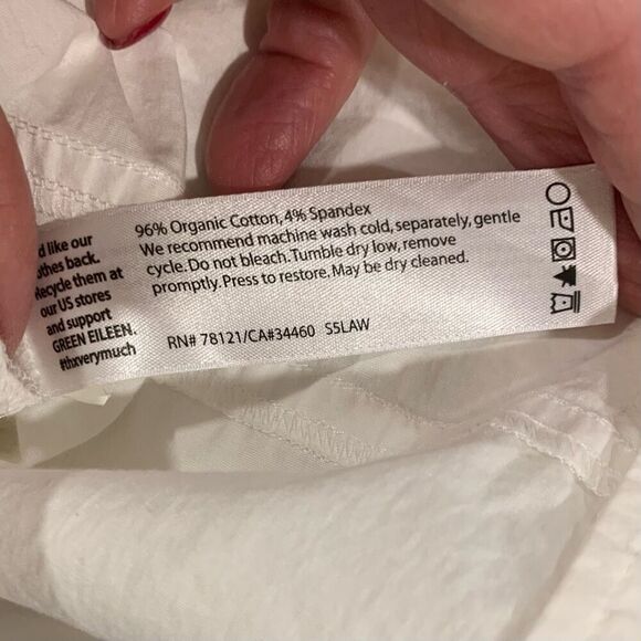 Eileen Fisher Buttoned Blouse White Organic Cotton/Spandex Roll Tab Sleeve Wm XL - Picture 6 of 6